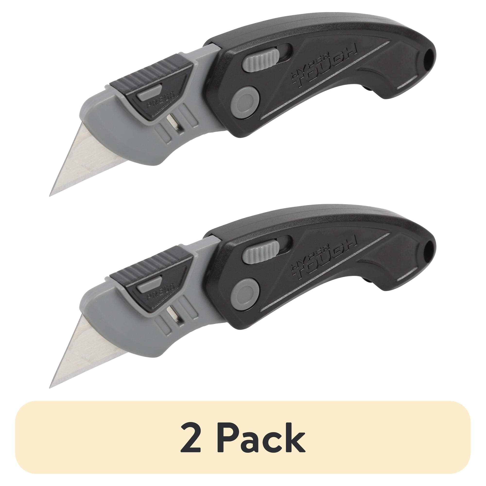 (2 pack) Hyper Tough Folding Utility Knife with Quick Blade Change Design