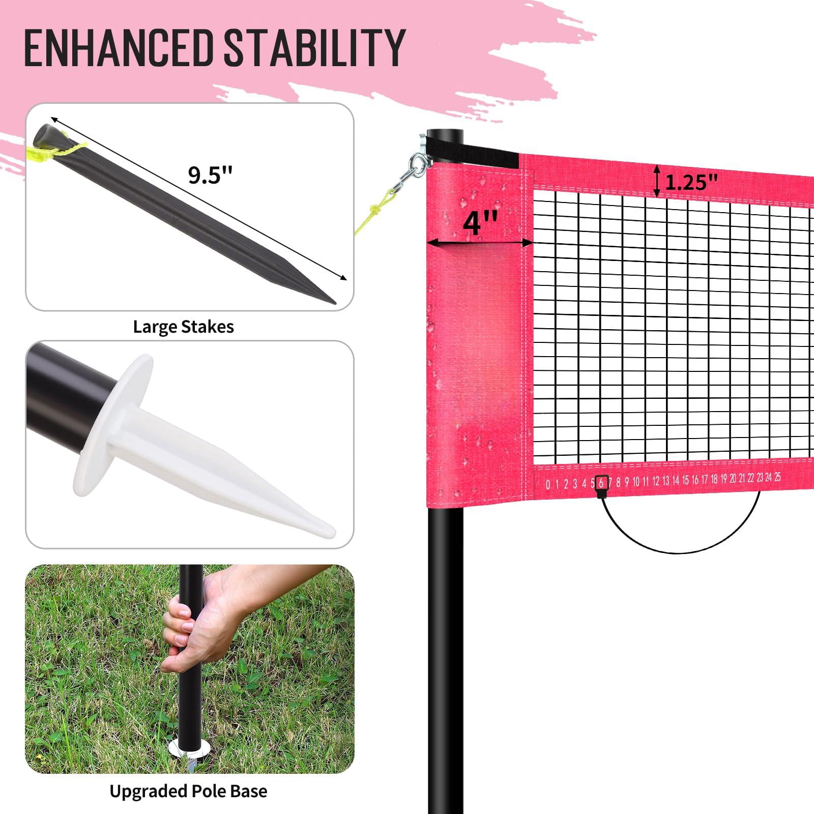 20ft Outdoor Volleyball & Badminton Combo Net Set For Backyard Beach With Adjustable Poles  Durable Anti-sag Pu 2 Aluminum Rackets