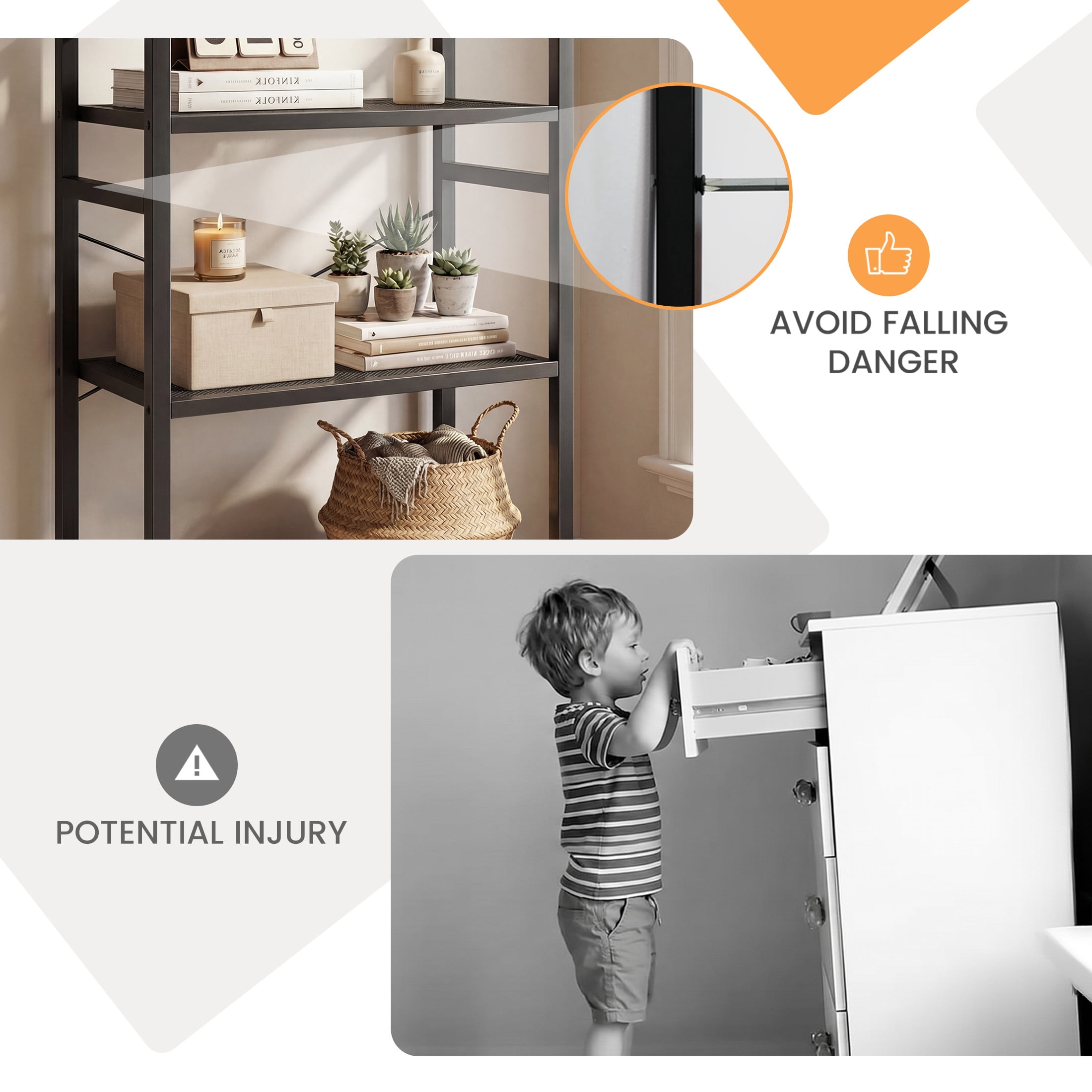 CONCETTA Bookshelf, 4-Tier Small Industrial Storage Shelf & Shelves, Metal Bookcase for Home Office, Living Room, Black