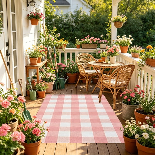 CaiYueKe Spring Summer Buffalo Plaid Rug, 24"x 16" Outdoor Rug Decorative Mat, Washable Doormat Foldable Area Rug for Outdoor Patio Indoor Living Room Dining Room Kitchen