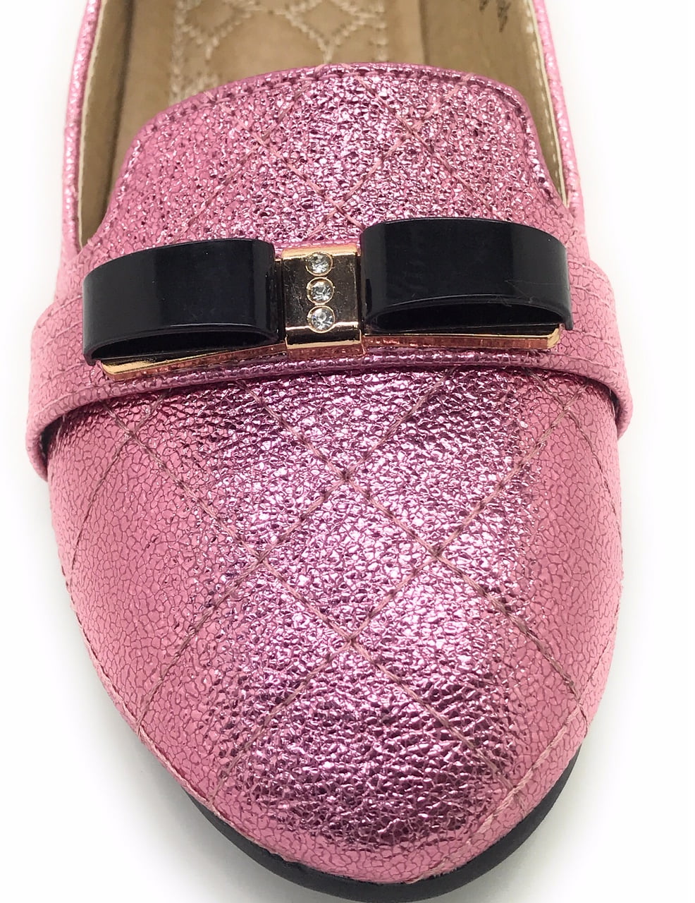 Victoria K Techno Shine Quilted Texture Black Bow Ballerina Flats (Women)