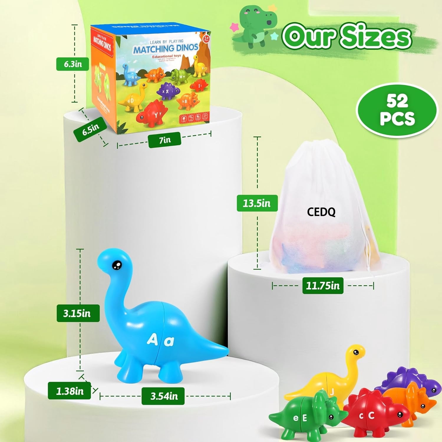 52PCS Baby Learning Toy for 2-5,Matching Letters Dinosaur Toy,Montessori ABC Matching Letters Dino Toys Gifts for Toddlers,Educational Fine Motor Preschool Learning Toys for 2 3 4 Year Old Boys Girls