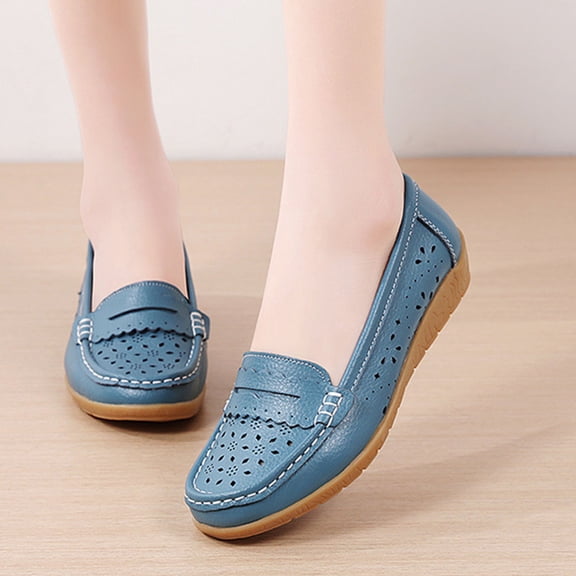 XUNKUSGA Penny Loafers for Women Lightweight Walking Shoes Classic Leather Women Loafer Shoes Business Casual Dress Shoes for Work 6-9.5,Blue