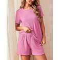 thumbnail image 4 of Ekouaer 2 Packs Womens Pajama Set Short Sleeve Sleepwear Soft Top and Shorts Pjs Casual Outfits Lounge Set with Pockets, 4 of 6
