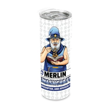 Smashcraft 20 ounce Stainless Steel Double Walled Insulated Travel Tumbler Coffee Mug Cup, Merlin Comic