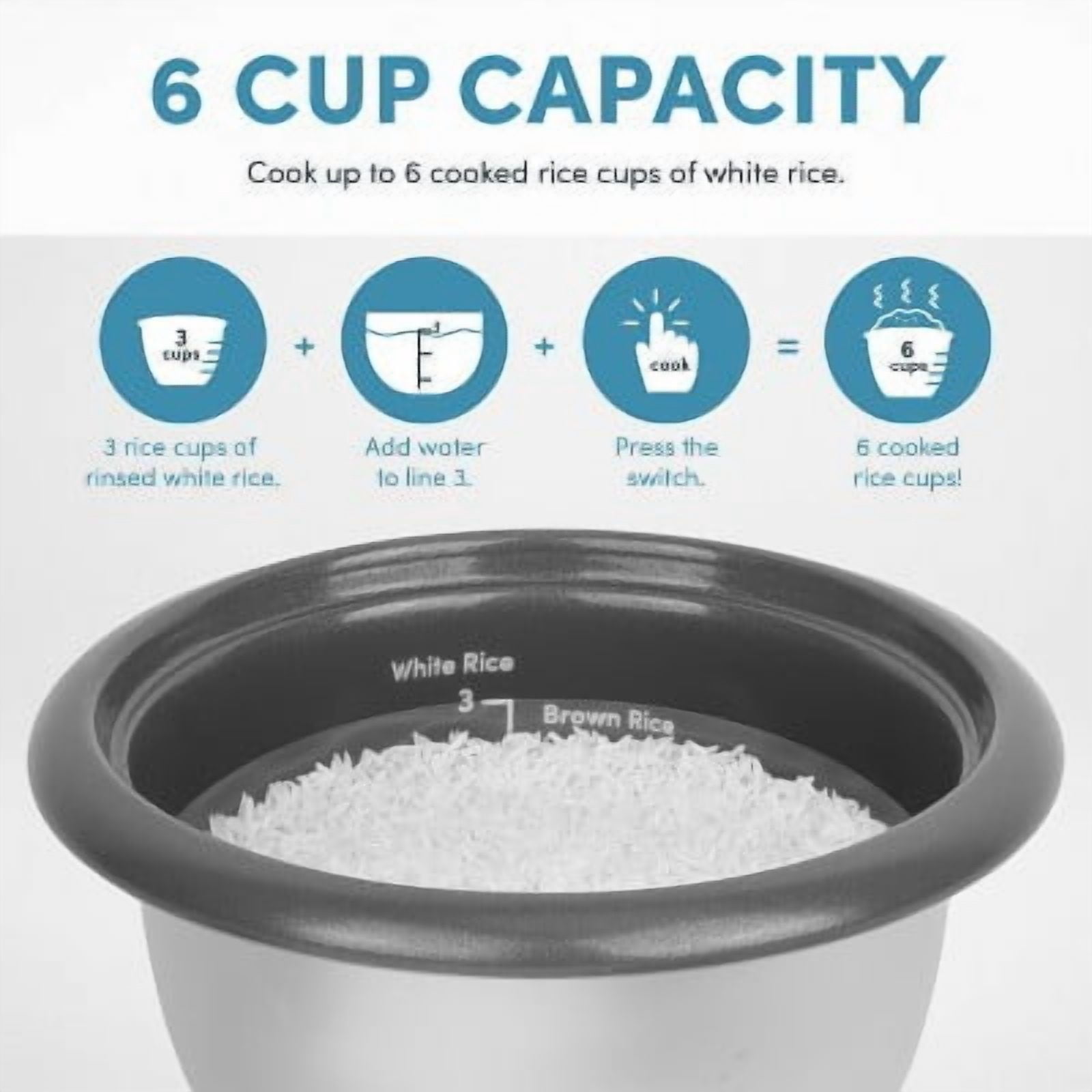 6 Cup Rice Cooker with Outer Steam Tray Black