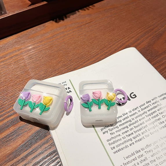 For Apple Airpods 3rd 2021/1/2/Pro Shockproof Cute 3D Epoxy three-dimensional tulip TPU Case with pendant Cover