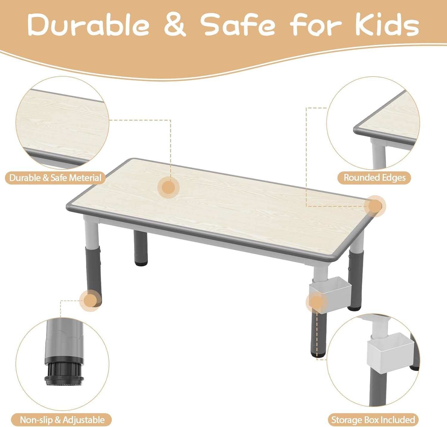 Kids Table and 6 Chairs Set with Storage Box, Height Adjustable Toddler Table and Chair Set for Ages 2-10, Graffiti Desktop, Non-Slip Legs, Children Activity Table for Daycare Classroom Home