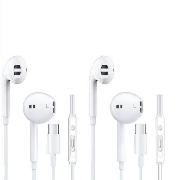 2 Pack USB C Wired Earbuds HiFi Stereo In-Ear Headphones with Mic & Volume Control, Noise Isolating Earphones for iPhone 16/15 Series, Samsung Galaxy S24/S23, Pixel – Ideal for Music, Calls & Travel