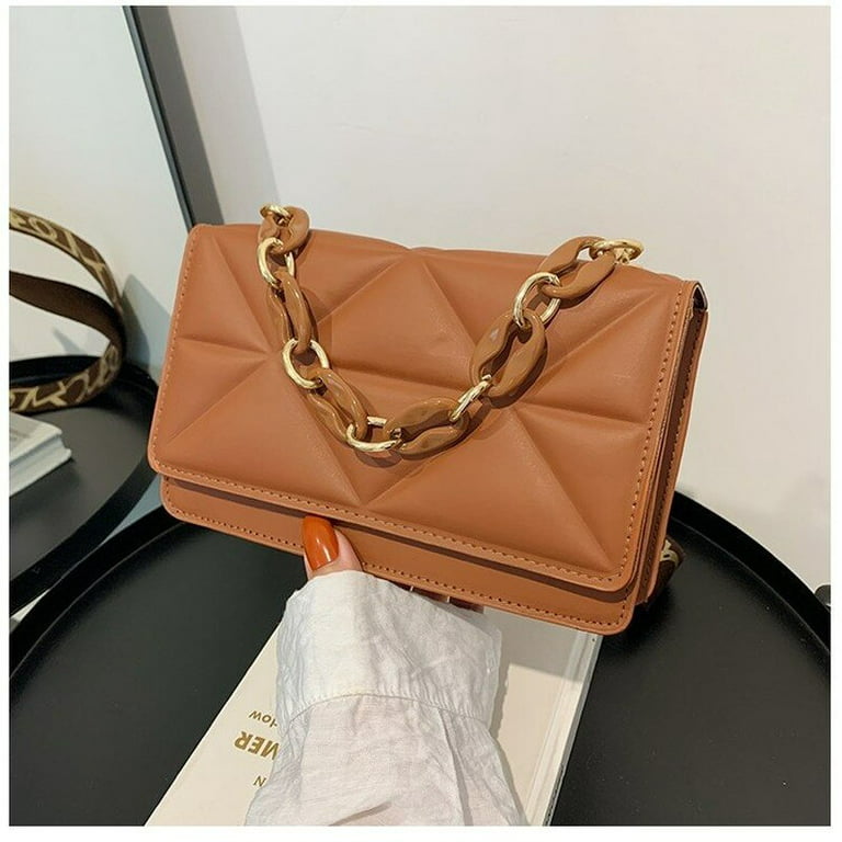 CoCopeaunt Women Bag New Fashion Chain Shoulder Messenger Crossbody Bag  Wide Strap Embossed Leather Small Square Bag Luxury Handbags Purse 