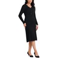 thumbnail image 2 of Vestido de punto acanalado de manga larga para mujer INSPIRE CHIC, escote en V, suéter ligero, elegante, vestido plisado, color negro, 2 of 6