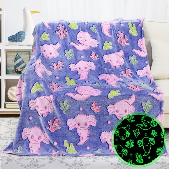 KIVEE Glow in The Dark Blanket Axolotl Gifts Toys for Girls Cute Axolotl Blanket for Birthday Gifts