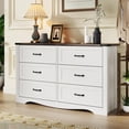 thumbnail image 6 of Farmhouse 6 Drawers Double Dresser for Bedroom, Modern White Dresser Chest of Drawers, Wide Dressers Organizer, Accent Storage Cabinet for Closet, Living Room, Hallway, Antique White, 6 of 6