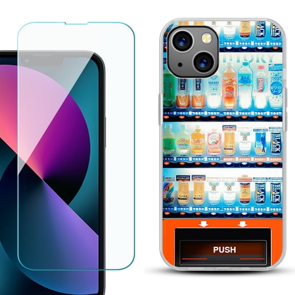 Slim-Fit Gel TPU Phone Case for iPhone 13 Mini, with Tempered Glass Screen Protector, by OneToughShield ® - Vending Machine