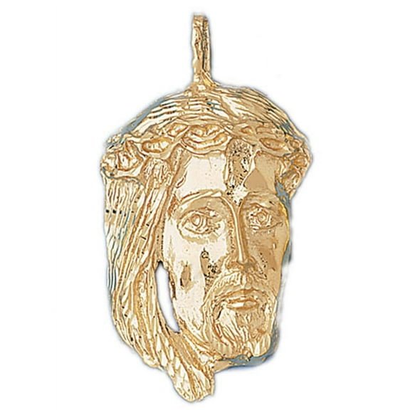 14K Yellow Gold Jesus Face Pendant - 56 mm