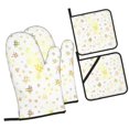 thumbnail image 2 of YFYANG Mitaines de Four et Supports de Pot Ensembles 4 Pcs, Antidérapant Résistant à la Chaleur Ligne Jaune Graffiti Gant de Cuisine Tapis de Pot pour Cuisiner et Pâtisser, 2 of 8