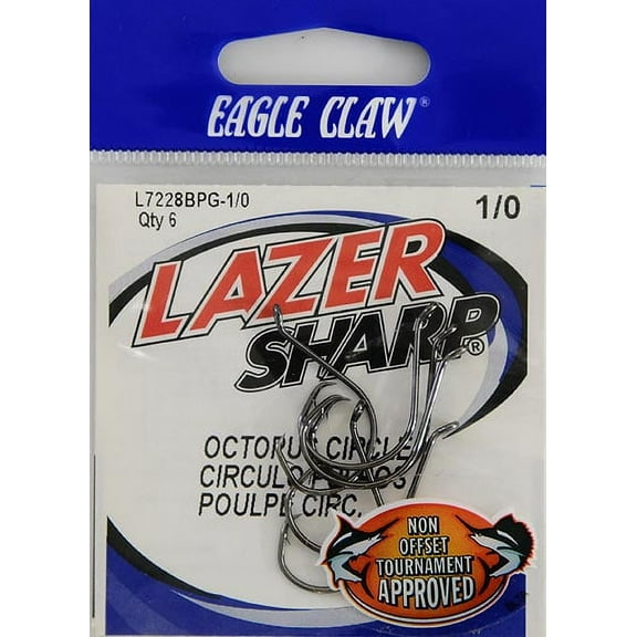 Lazer Sharp L7228BPGH1/0 Octopus Hook, Black, Size 1/0
