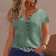 thumbnail image 1 of Puntoco Blusa informal de moda para mujer, con cuello en V, manga corta, color liso, ahuecada y botones, 1 of 8