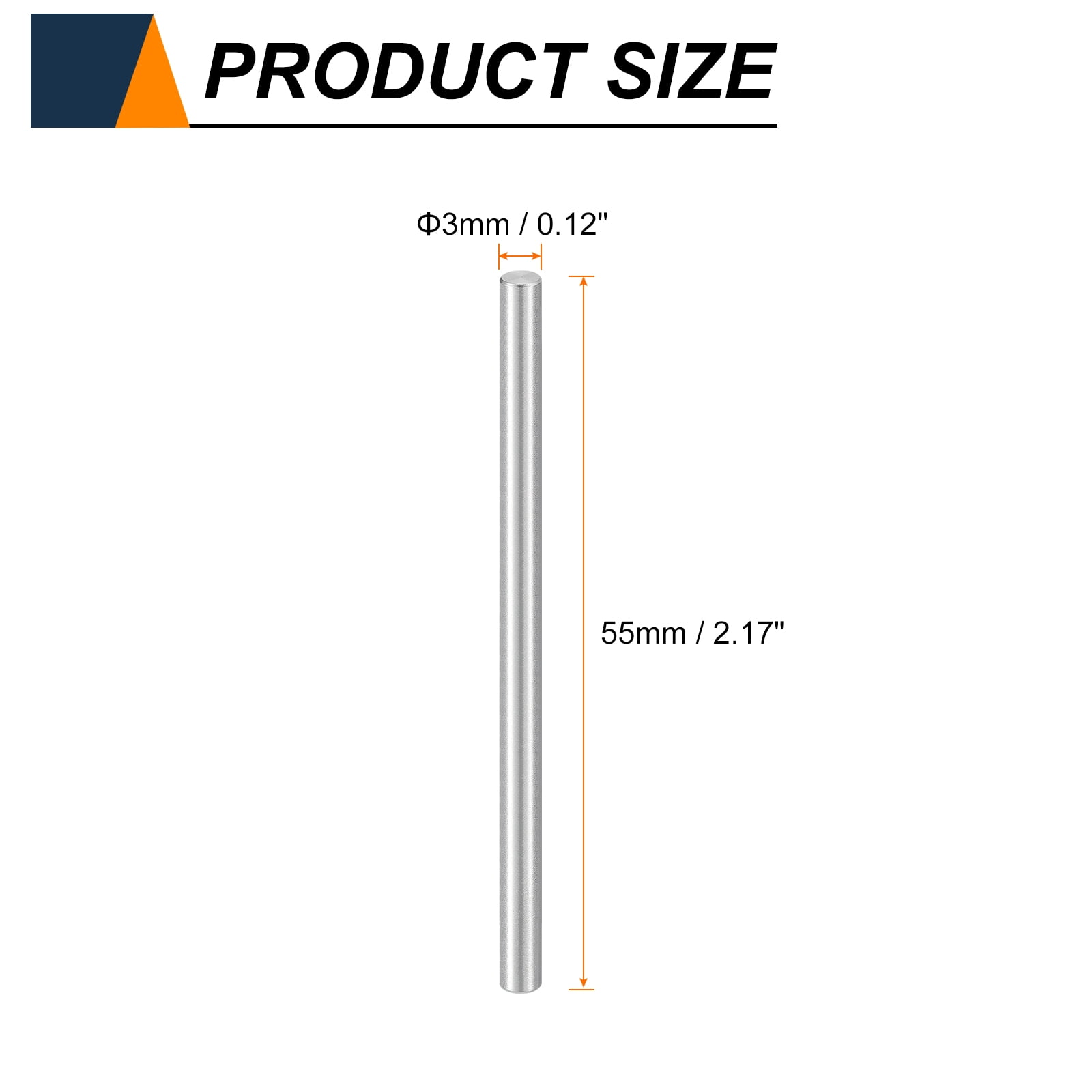 Uxcell 100pcs Dowel Pins M3(3mm) x 55mm 304 Stainless Steel Cylindrical Shelf Support Peg Pin Rod Fasten Elements for Metal Devices Wood Furniture DIY Installation, Silver
