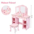 thumbnail image 2 of COZONY Kids Vanity Table, Tri-Folding Mirror and Makeup Dressing Chair Set, 3 Drawers and 4 Cabinets, Wooden Makeup Playset, Ideal Princess Gift for Ages 4-9 Girls, Pink, 2 of 8
