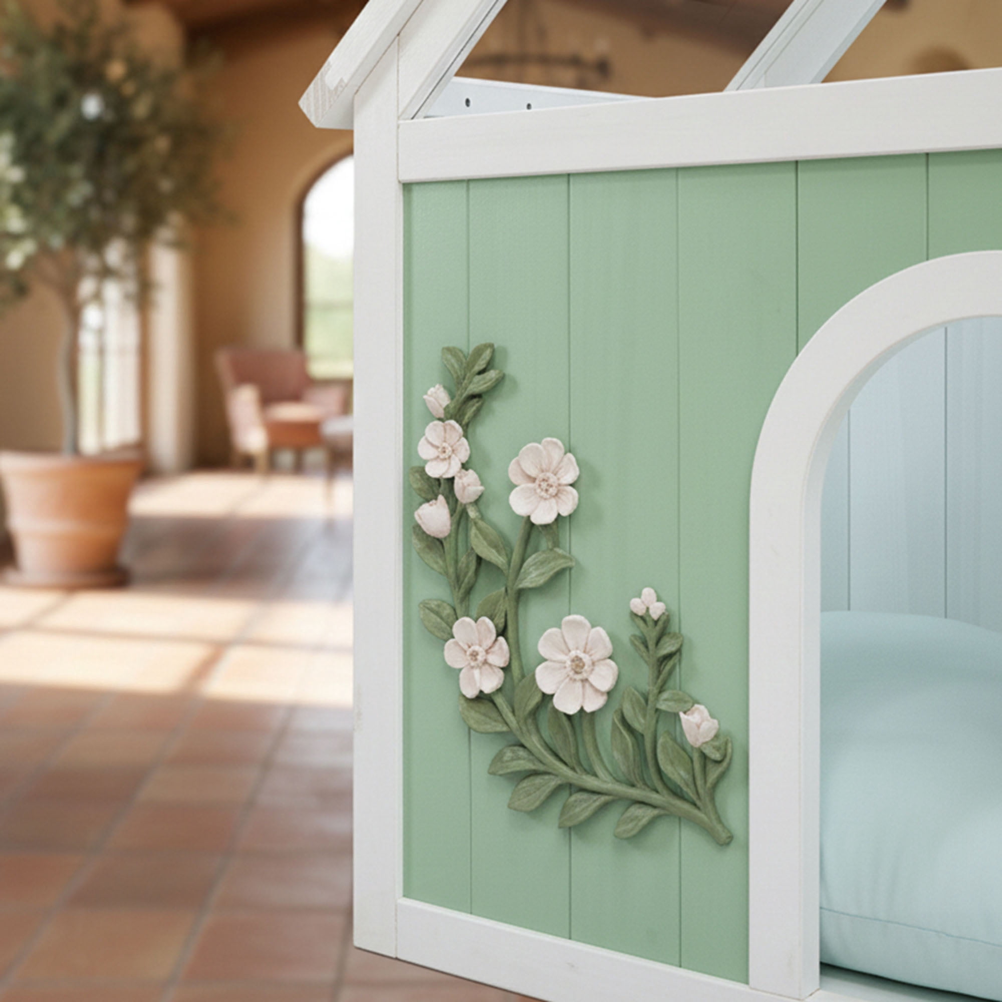 CQSXDA Indoor Cat House with Acrylic Roof for Small Cats and Dogs - FSC-Certified Wooden Pet House