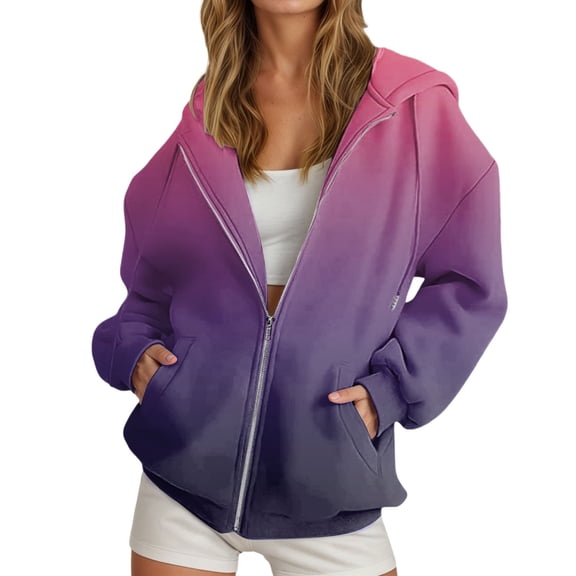 Zip Up Lightweight Sweatshirts for Women Plus Size Fall Winter Cute Tops with Pockets Women Running Workout Tops Winter Clothing Purple XL