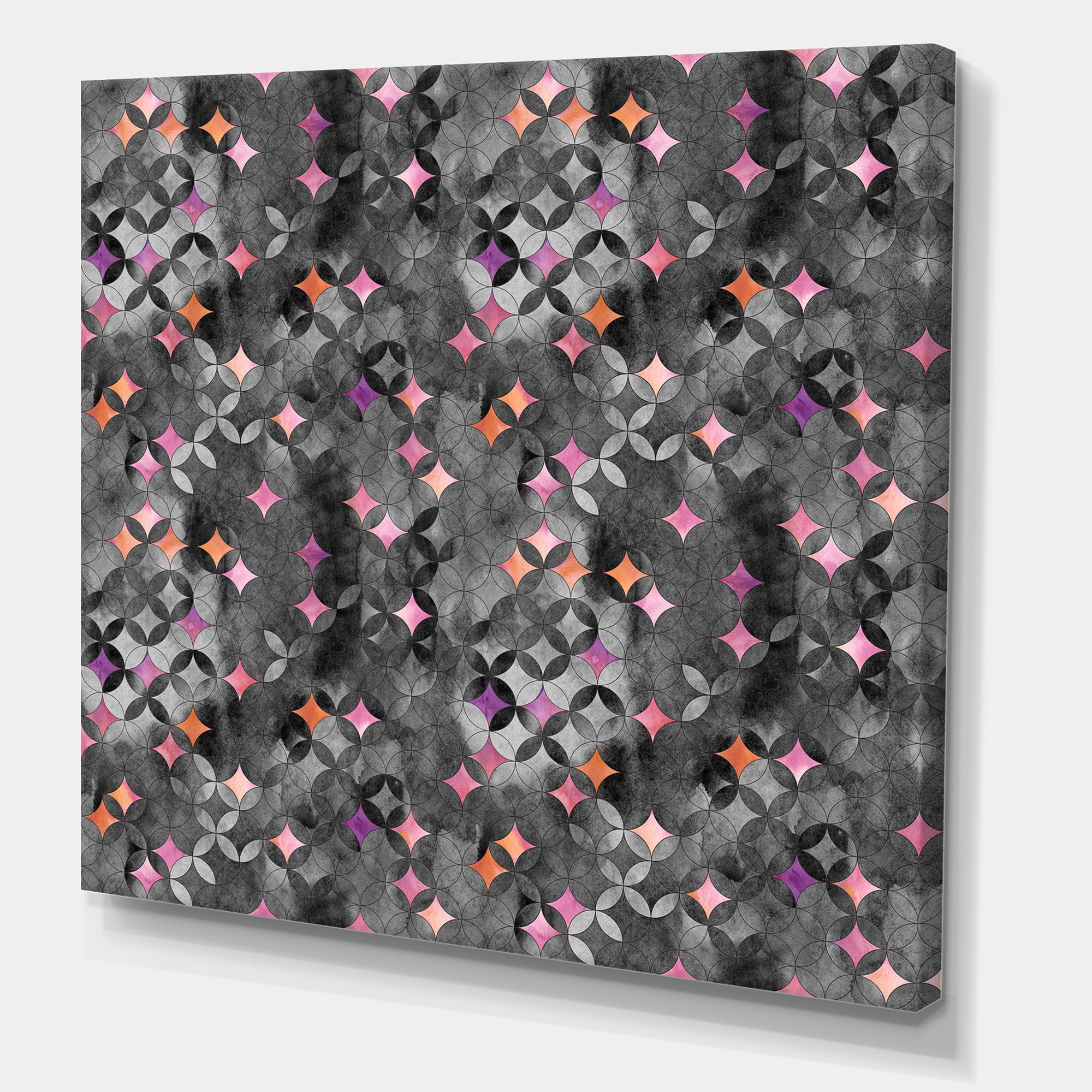 Designart ' Geometry Pink Stars With Intersecting Circles ' Modern Canvas Wall Art Print