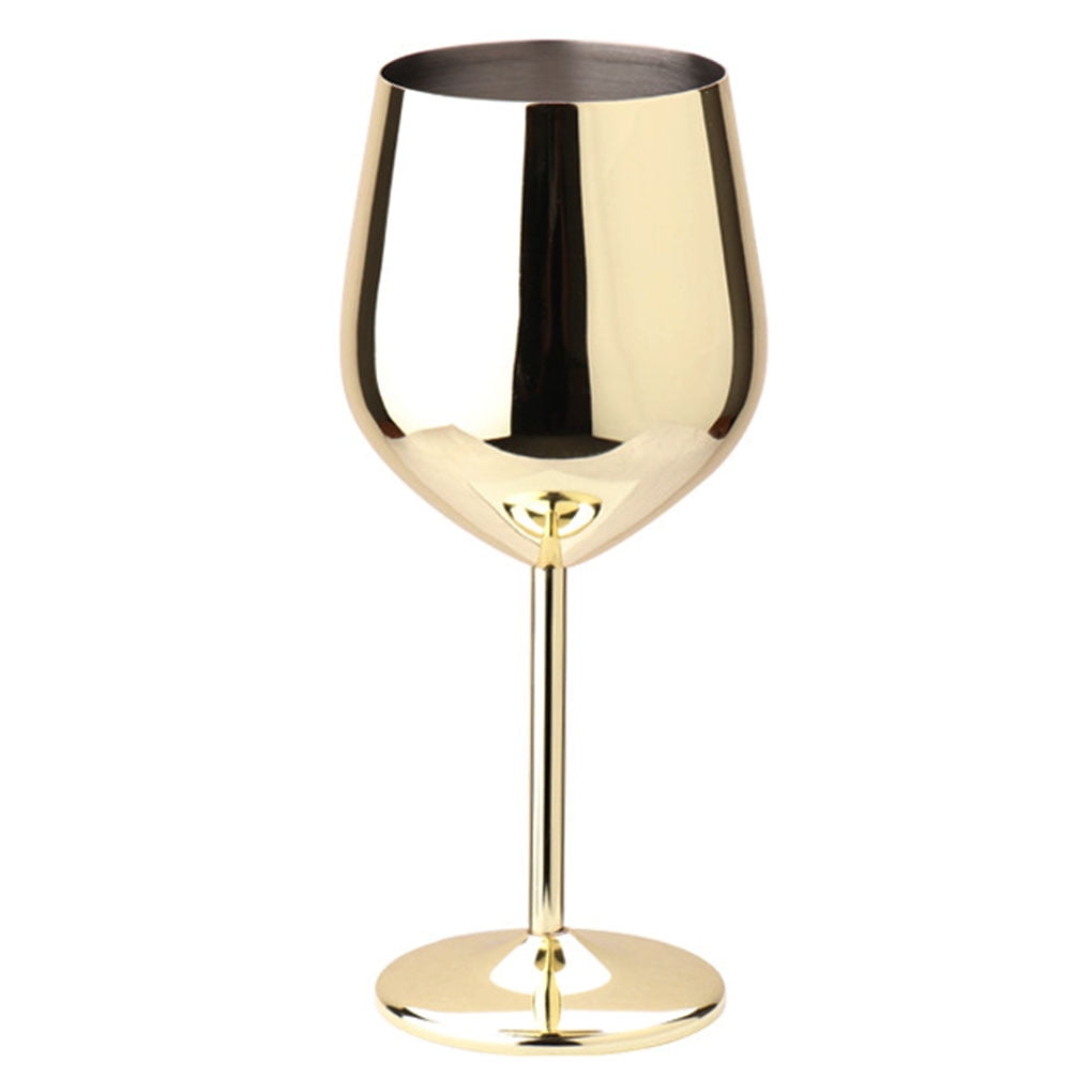 Red Wine Glass Goblet Stainless Steel Copper Plated Cup Bareware 17oz Golden 