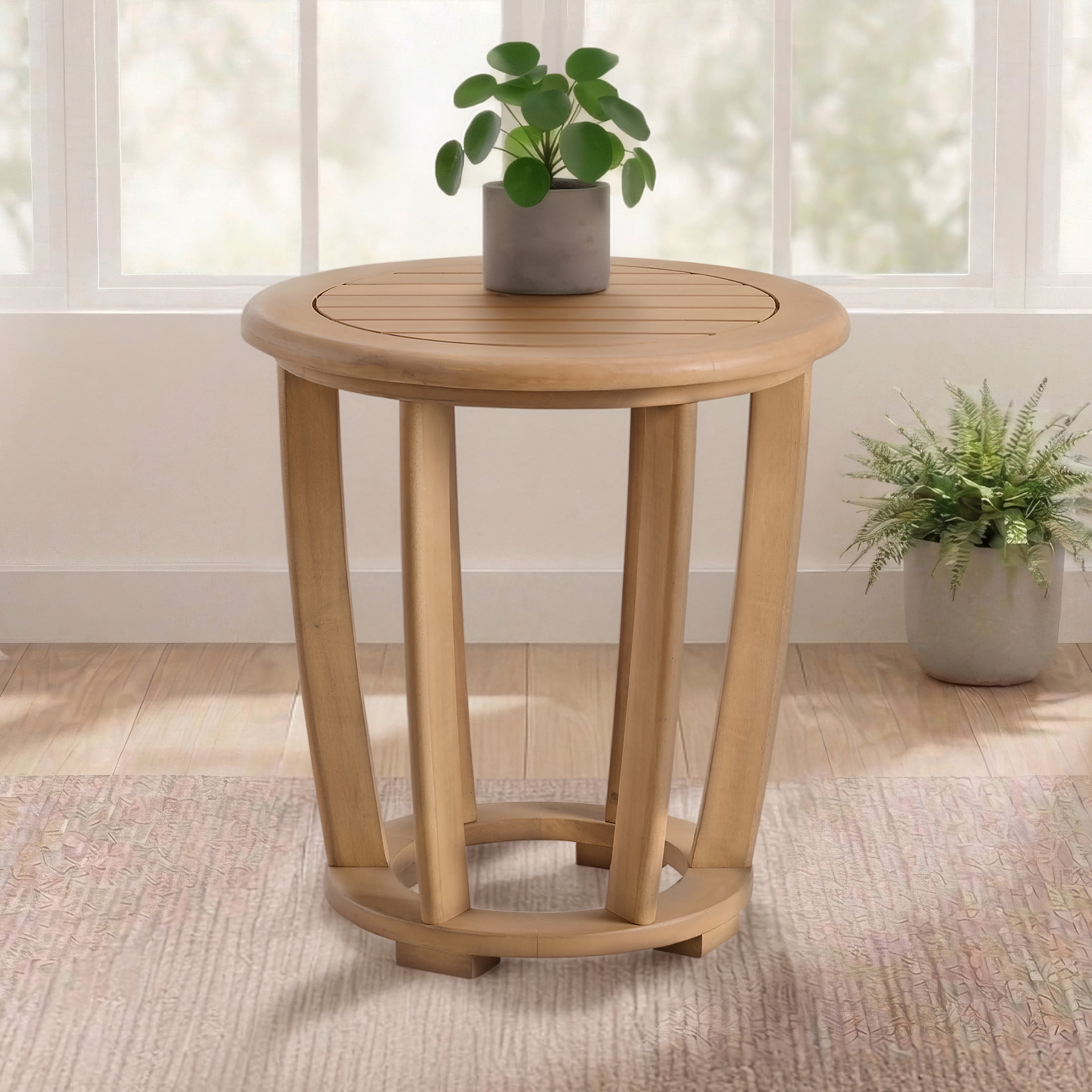 Alaterre Furniture Orris Outdoor Side Table - Eucalyptus Wood Round Outdoor Table