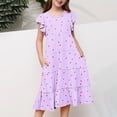 thumbnail image 3 of Spazoro Girls Tiered Midi Dress, Ruffled Long Sleeve Crew Neck Floral Print Summer Casual Party Dress Purple Size 6, 3 of 5