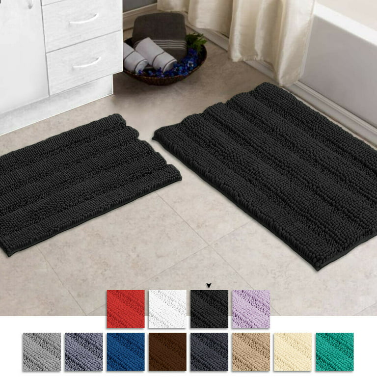 Zebrux Non Slip Thick Shaggy Chenille Bathroom Rugs, Bath Mats for Bathroom  Extra Soft and Absorbent - Striped Bath Rugs Set for Indoor/Kitchen (15 x  24 + 20 x 30'', Dark Gray) 