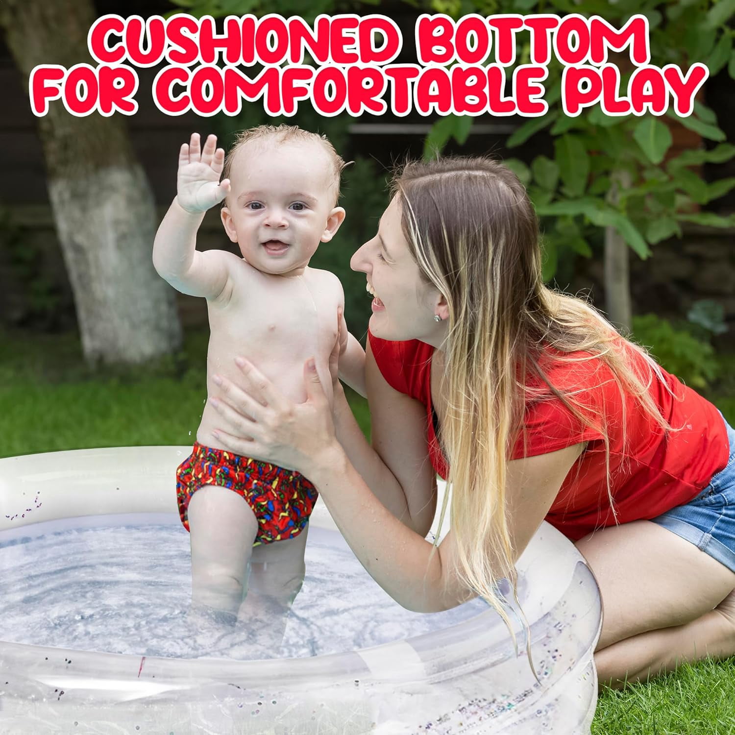 ArtCreativity Sparkly Inflatable Kiddie Pool – 3-Level Blow-Up Baby Pool for Kids, Small Backyard Swimming Pool with Cushioned Bottom for Toddlers