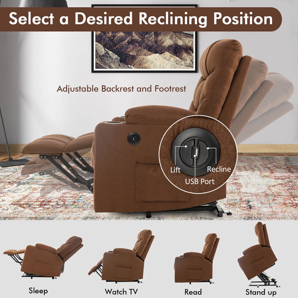 Finihen Electric Power Lift Massage Recliner, Electric Power Lift Recliner Chair with Adjustable Backrest and Footrest, for Living Room, Bedroom, Brown Finihen Electric Power Lift Massage Recliner, Electric Power Lift Recliner Chair with Adjustable Backrest and Footrest, for Living Room, Bedroom, Brown