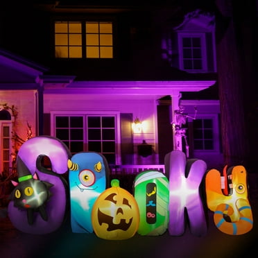 Haunted Hill Farm 9-ft. Wide 'SPOOKY' Halloween Inflatable Sign with LED Lights Festive Holiday Blow-Up Decorations Blower, Ropes, and Stakes Included HISPOOKY091-L