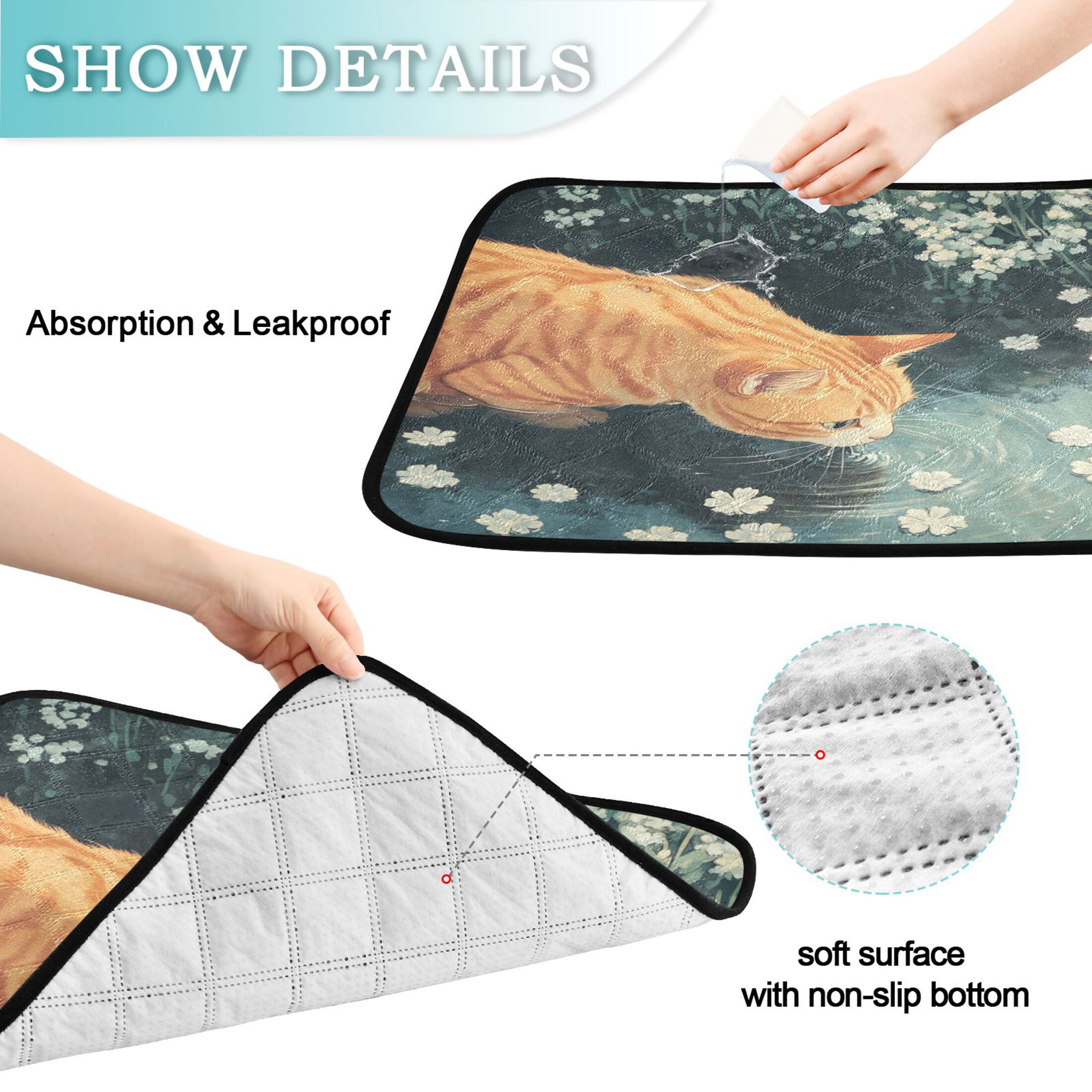 Qxltty Orange Cat Cat litter Pads Pet Set of 2 Diaper Mats Center Anti-leakage Layer Absorbent Soft and Comfortable