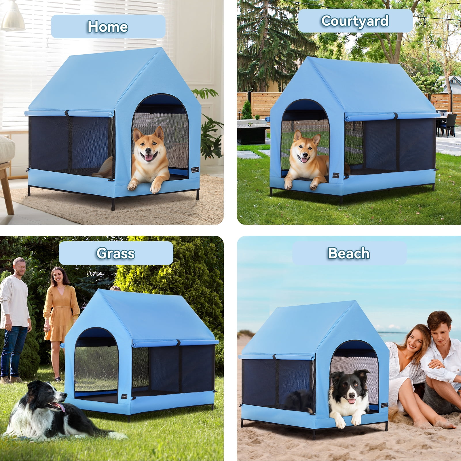 Petsfit 36 Inch Elevated Pet Dog House, Portable Large Dog House with Removable Cover for Indoor and Outdoor, Waterproof Raised Dog Houses for Large Dogs Outside,Blue,36L x 25.2W x 35.3H Inches