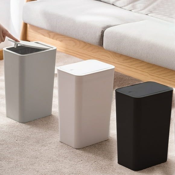 Bowayaoa Narrow Press Garbage Bin, Flip Lid Trash Can with Slow-Down Silent Cover, Space-Saving Wastebasket for Kitchen Bathroom Office, Waterproof Odor-Proof Small Trash Can