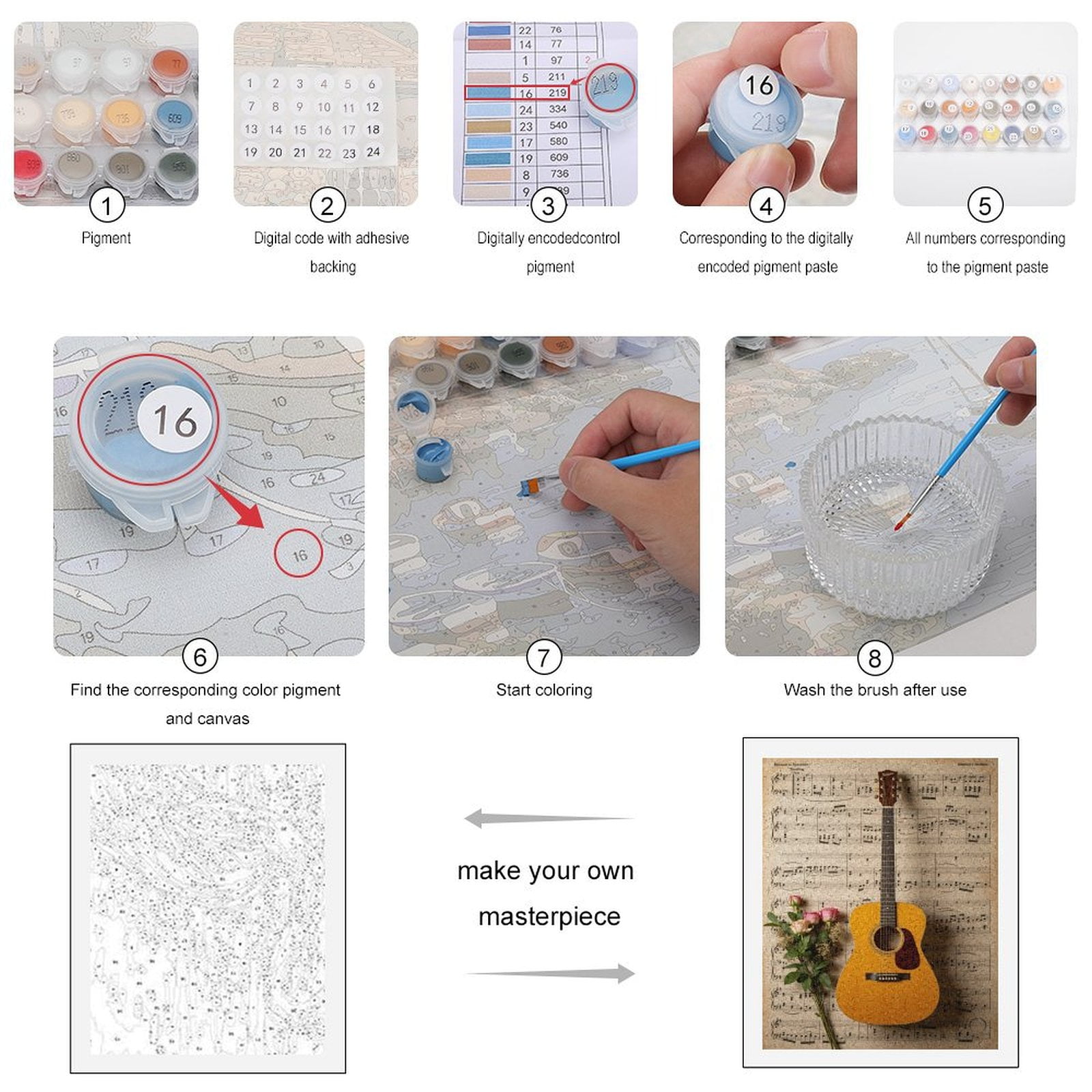 Paint By Numbers Kit for Adults Beginner - DIY Guitar Roses Musical Sheet Art Canvas Painting Kits for Adults, Frameless Paint By Number for Adults for Home Wall Decor 16x20 Inch