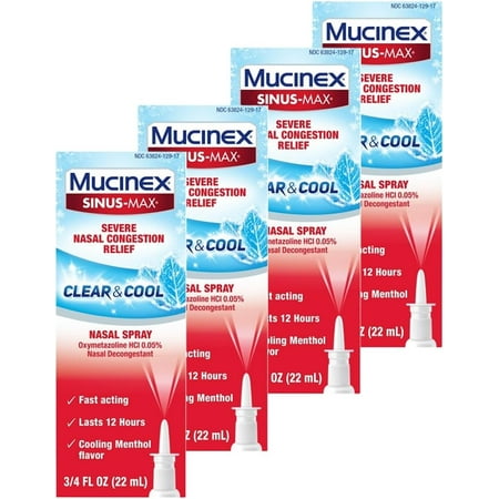 Mucinex Sinus-Max Nasal Spray Clear & Cool, 0.75 oz (Pack of 4) Packaging May Vary