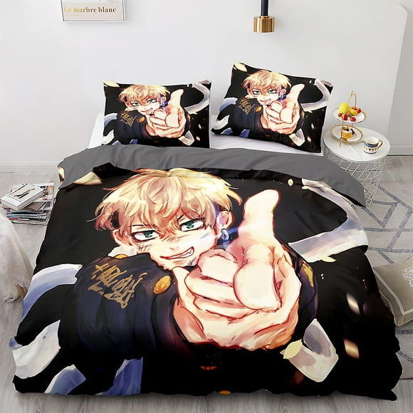 HEFEI,Tokyo Avengers L-1# Tokyo Avenger Cartoon Game 3d Digital Printing Kit Anime Quilt Cover Three Piece Set
