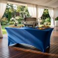 thumbnail image 6 of Restaurantware-Table Tek 72 x 30 Inch Rectangle Table Cover, 1 Washable Spandex Tablecloth - Wrinkle-Free, Durable, Blue Polyester Fitted Tablecloth, For Parties, Banquets, or Weddings,, 6 of 7