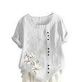 thumbnail image 2 of BSDJILFG Plus Size Linen Tops for Women Summer Dressy Embroidered Shirt Loose Fit Pleated Solid Color Button Peasant Blouse Sizes S-5XL Clearance, 2 of 4