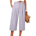 thumbnail image 4 of XPMWRP Women's High Waist Pleated Wide Leg Capri Pants Button Closure Casual Loose Trousers with Pockets Stretchy for Work Purple XXL, 4 of 5