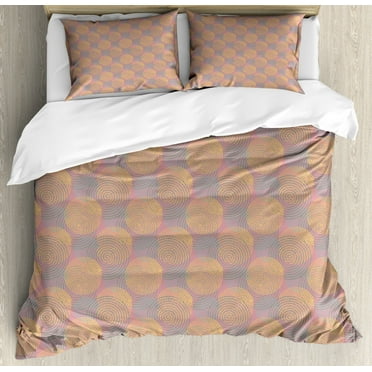 Psychedelic Queen Size Duvet Cover Set, Concentric Spiral Pattern Colorful Curved Lines Abstract Geometric Elements, Decorative 3 Piece Bedding Set with 2 Pillow Shams, Multicolor, by Ambesonne