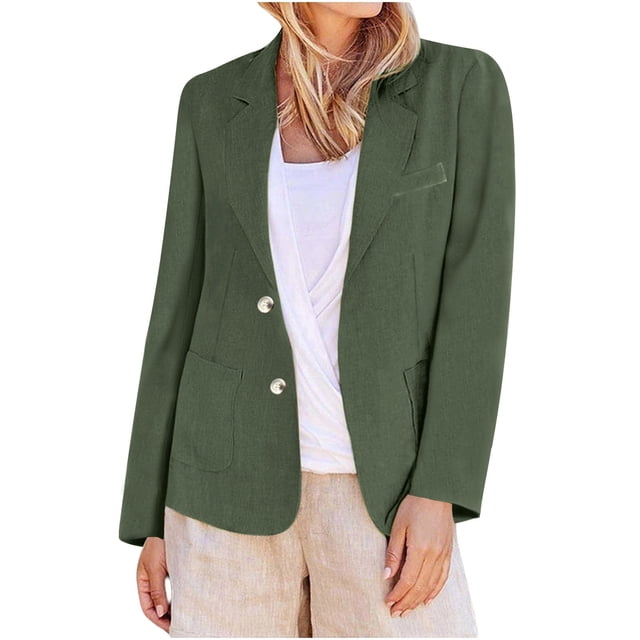 Women Blazer, Long Sleeve Casual Solid Jacket, Open Front Polyester Work Coat, Regular Length