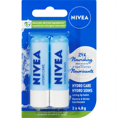 Nivea Hydro Care Lip Balm, Twin Pack 2x4.8 g