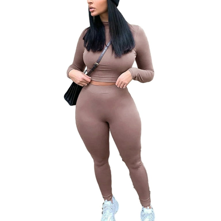 Lazybaby Women s 2 Piece Workout Outfits Long Sleeve Sweatshirt Tops and Leggings Pants Set Yoga Sports Tracksuit Sweatsuit Walmart