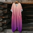 thumbnail image 4 of Mifsaly Maxi Kaftan Dresses for Women with Pockets 3/4 Sleeve V Neck Gradient Summer Dress Comfy Daily Wear Oversized Vacation Sundresses XL, 4 of 7