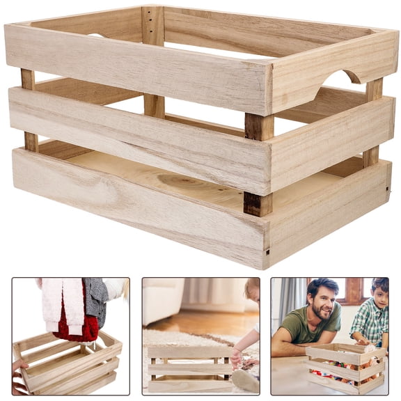 LOLIPPYY Storage Crates Wood Vintage Organizer Box Khaki 1Set for Clothes Storage