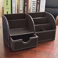 thumbnail image 4 of tooloflife PU Leather Office Desk Organiser 6 Compartments and 1 Pull Out Drawer Multifunctional Pen Holder Storage Box, 4 of 6